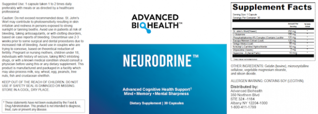 Neurodrine brain health supplement Facts
